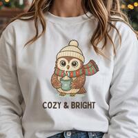 Cozy & Bright Owl Christmas Sweatshirt, Cute Winter Owl Crewneck, Holiday Sweater, Unisex