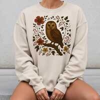 Cozy Dark Cottagecore Owl Floral Sweatshirt - Nature Lovers Gift