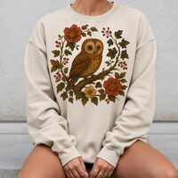 Cozy Dark Cottagecore Woodland Bramble Owl Floral Sweatshirt - Nature Lovers Gift