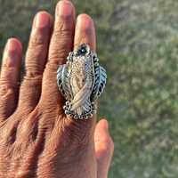 Owl Adjustable Ring, Buffalo Bone Silver Overlay | Handmade Wisdom Totem Jewelry | Spiritual Animal 