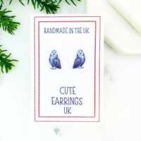 Snowy Owl Stud Earrings, Handmade Hypoallergenic Bird Jewellery.