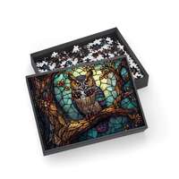 Stained Glass Owl Puzzle , Colorful Mosaic Bird Art Jigsaw for Relaxation, Mindfulness, and Home Wal