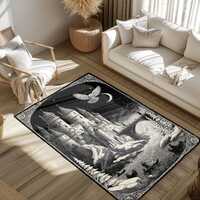 Magical Castle Rug, Fantasy Home Decor Rug, Owl Night Scene Rug, Moonlight Landscape Rug, Enchanted