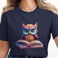 Owl Reading T-Shirt, Book Lover Tee, Cute Animal Shirt, Colorful Owl Design, Bookish Gift, Teacher G