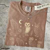 Owl Shirt Graphic Tee, Vintage Forest Night Birds T-Shirt, Wildlife Lover Gift, Boho Nature Top Cott
