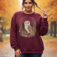 Enchanted Owl Forestcore Sweatshirt with Mushrooms | Cozy Cottagecore Botanical Aesthetic