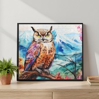Majestic Owl Puzzle - Watercolor Mountain Landscape Jigsaw Puzzle - Family Night Puzzle