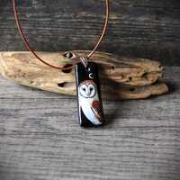 Beautiful barn Owl in the night necklace - fused glass pendant by FannyD