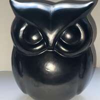 Ceramic owl, black, approximately 6.5” tall