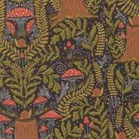 Moda NIGHT OWL by Gingiber Mushroom Landscape and Nature Midnight