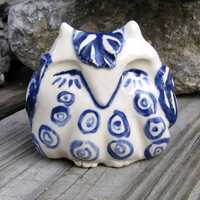 Blue and White Porcelain Owl Sculpture Rattle