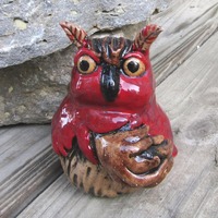 Owl Sculpture - Hand Built Owl - Pottery Sculpture - Clay Animals - Red and Brown - Horned Owl - Spe