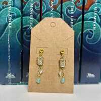 Annabeth + Percy Owl dangle earrings 18k gold plated/nickel free posts, Gray and teal Crystal, Olymp