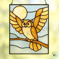 Digital Download OWL Panel Stained Glass Pattern, Modern Suncatcher, Diy Stained Glass