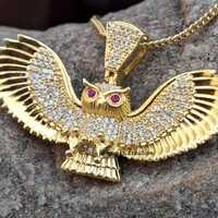 Wise Owl Moissanite Pendant - 14K Gold Plated Silver with Ruby Accents
