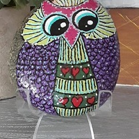 OWLS Stone Rock Art Hand Painted, Detailed Acrylic Stone with UV Weather Protection Finish, Includes