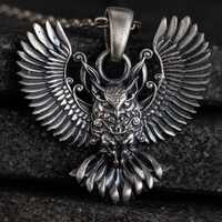 Owl 925 Sterling Silver Necklace, Handmade Gothic Jewelry, Winged Animal Pendant, Greek Mythology Un