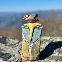 Handmade Ceramic Owl Sculpture: Colorful Glazed Art