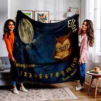 Personalised Baby Milestone Blanket Night Owl Theme - Custom Name Baby Blanket, Moon & Stars Mil
