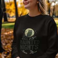 Haunted Nights Halloween Sweatshirt: Vintage Owl Moon Tee