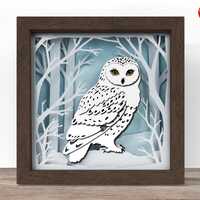 3D Winter Owl Shadow Box SVG: Papercut Template (Digital Download)