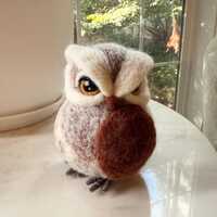 Needle Felt Owl Sculpture – Wool Woodland Decor, Rustic Forest Animal Ornament, Fall Home Acce