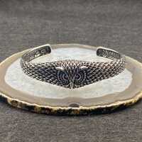 Handmade 925 Sterling Silver Heavy Owl Motif Cuff Bracelet | Wisdom Symbol Bangle
