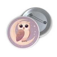 Owl on Sparkling Crescent Pin | Cute Bird Badge, Whimsical Accessory, Gifts, Jackets, Nature & A