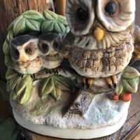 porcelain Homco owl family parent and babies 4 inch tall