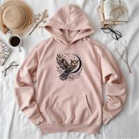 Mystic Owl Hoodie: Pink Surreal Flight Graphic, Witchy Gift