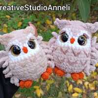 Handmade Crochet Fluffy Owl Plush &ndash; Cute Amigurumi Bird Plushie Stuffed Toy
