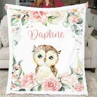 Personalized Owl Baby Blanket Custom Name Floral Minky Blanket for Girls