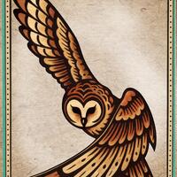 Tattoo Flash Art Print: Vintage Soaring Owl