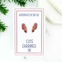 Tawny Owl Stud Earrings, Handmade Hypoallergenic Bird Jewellery.