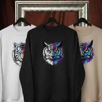 Vibrant Owl Art Sweatshirt: Abstract Unisex Crewneck