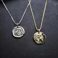 Double Sided Athena Owl Necklace Gold, Mythology Necklace Silver, Ancient Greek Coin Pendant, Histor