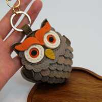 Handmade Sheepskin Leather Owl Keychain - Cute Owl Bag Charm & Purse Accessory