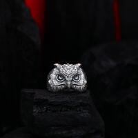 Sterling Silver Owl Ring, Wisdom Animal Ring, Owl Statement Ring, Mystical Jewelry for Him, Spiritua