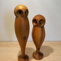 Mid-Century Handmade Wooden Owl's