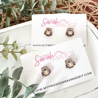 Hand-Painted Owl Stud Earrings | Boho Wooden Jewelry | #3143