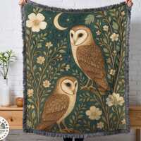 Barn Owl Tapestry ala William Morris - Rustic Owl Wall Art - Cottagecore Decor Woven Throw - Woodlan