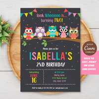 Owl Birthday Invitation, Editable Owl Invitation, Chalkboard, Canva template, INSTANT DOWNLOAD
