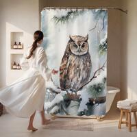 Rustic Winter Forest Owl Shower Curtain