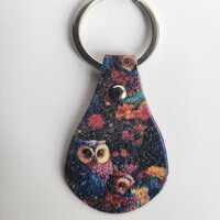 Owls Faux Leather Glitter Keychain Purse Charm