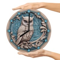 Owl Wall Clock – Artistic Woodland Animal Decor, Nature-Inspired Timepiece with Blue Accents, 