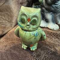 Vintage Green Hand Painted Miniature Owl Figurine