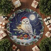 Christmas Owl Rug: Moonlit Holiday Scene, Washable Winter Decor