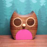 Handmade Walnut Owl Ornament: Pink Scandinavian Woodland Decor