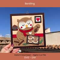 Christmas Owl Baking Cinnamon Rolls SVG DXF, Layered Paper Square Sign, Holiday Kitchen Wall/Door De