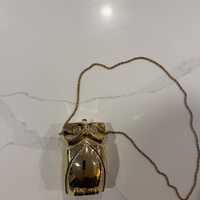 Sasha Hard Sided Owl Purse Gold Colored with Rhinestones and Chain